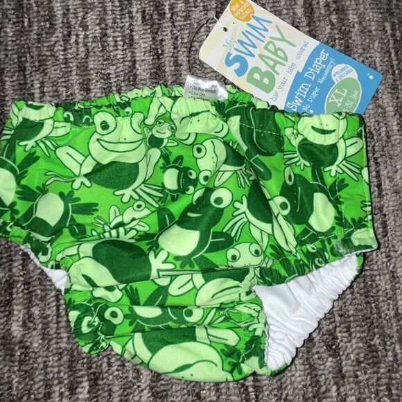 My Swim Baby Kids Size XL Washable Reusable Swim Bottoms Green Frog Print - Picture 1 of 3